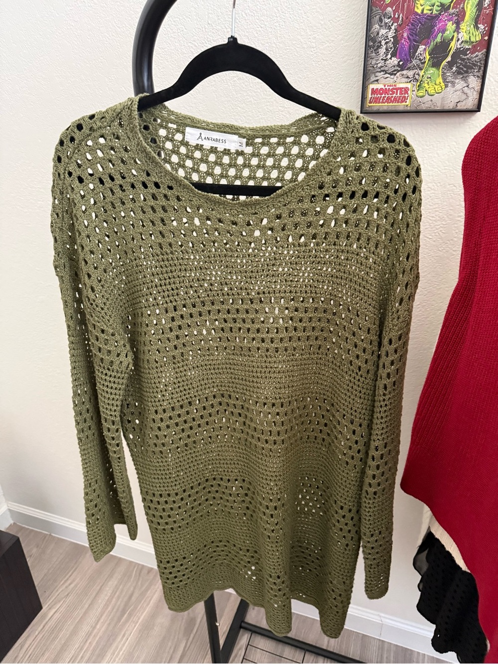Olive Open-Knit Swim Coverup